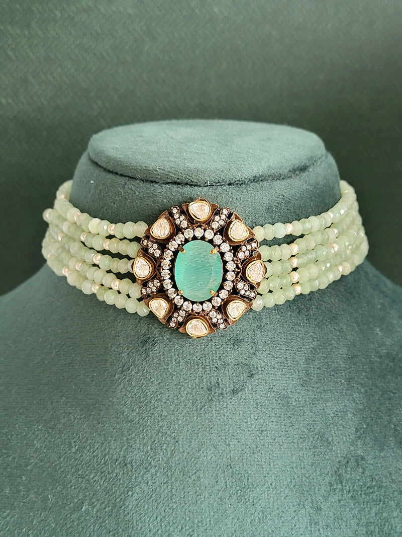 Regal Victorian Style Choker Set with Mint and Pearl Strands