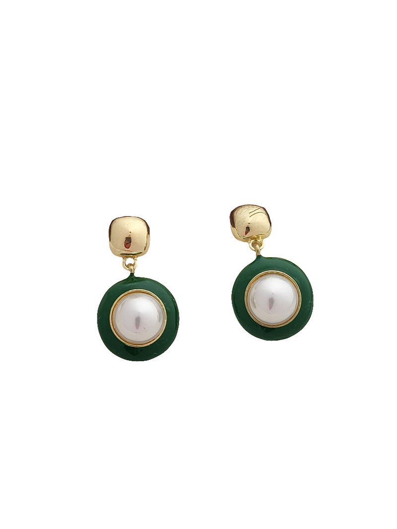 Enameled pearl drop earrings