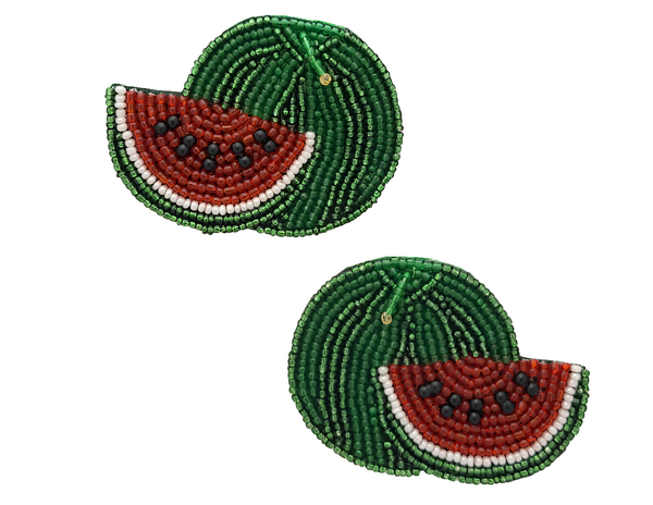 Watermelon Slice Beaded Earrings