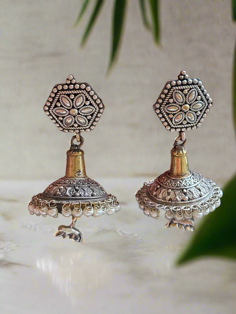 Oxidized earrings with disc Jhumkha