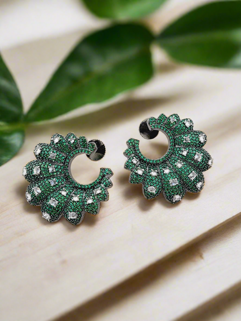 Green Crystal  Hoop Earrings