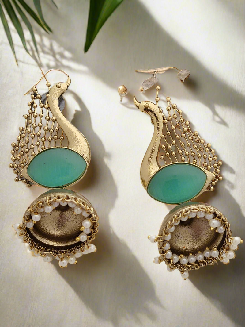 Peacock Motif Jhumkas in gold finish