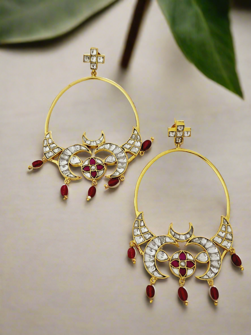 Kundan & colored stone Crescent Earrings