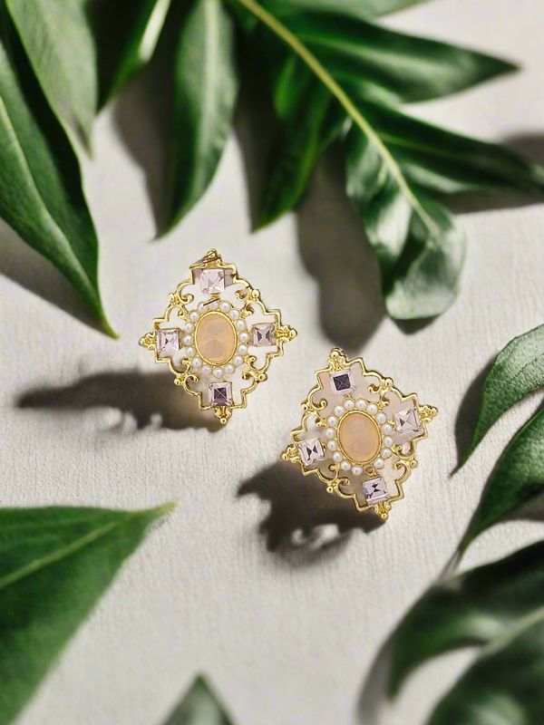 Elegant and ornate vintage inspired crystal & pearl studs