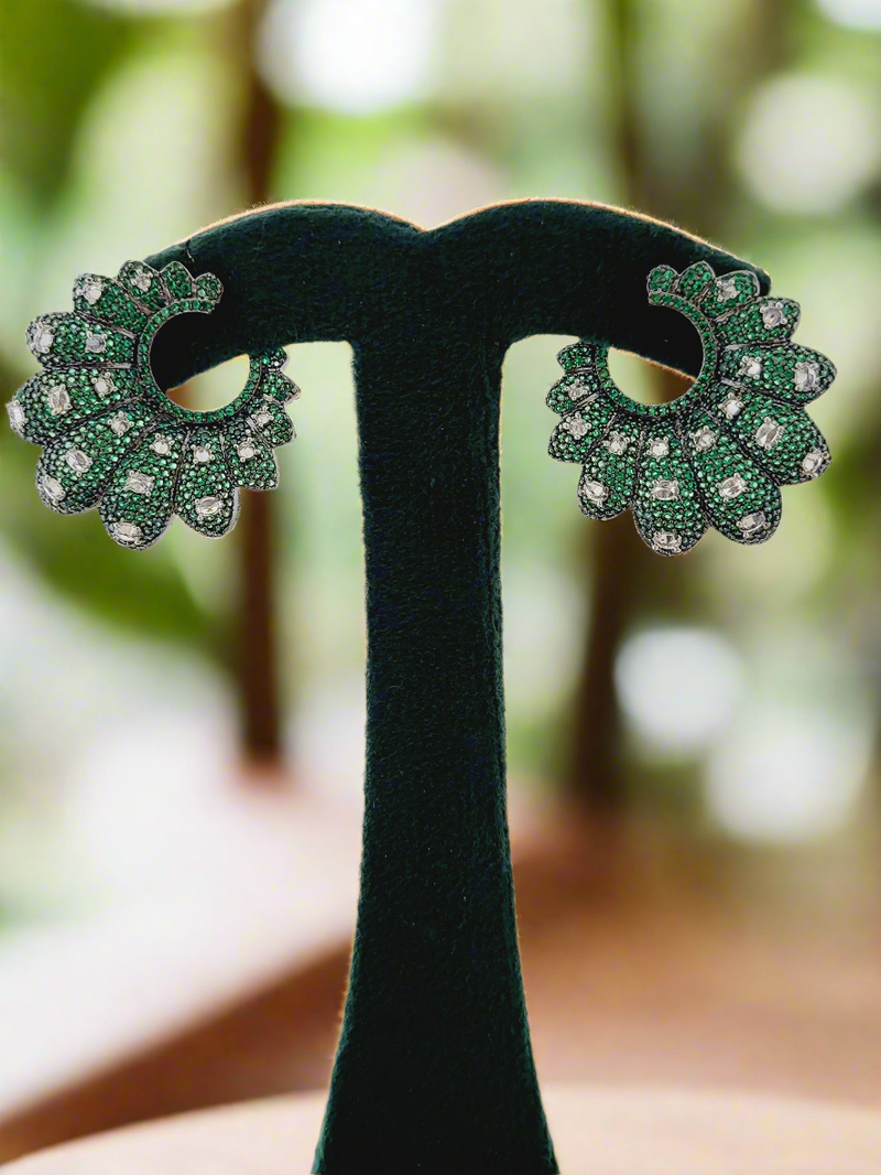 Green Crystal  Hoop Earrings