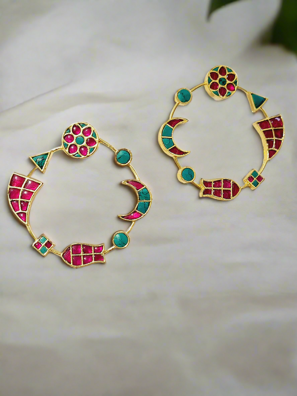 Geometric Gemstone Hoop Earrings