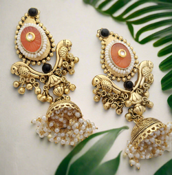 Gold-Toned Parrot Jhumka Earrings.