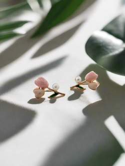 Pink Tulip and Pearl Mini Stud Earrings