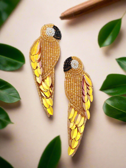 Golden Parrot Beaded and Sequined Earrings