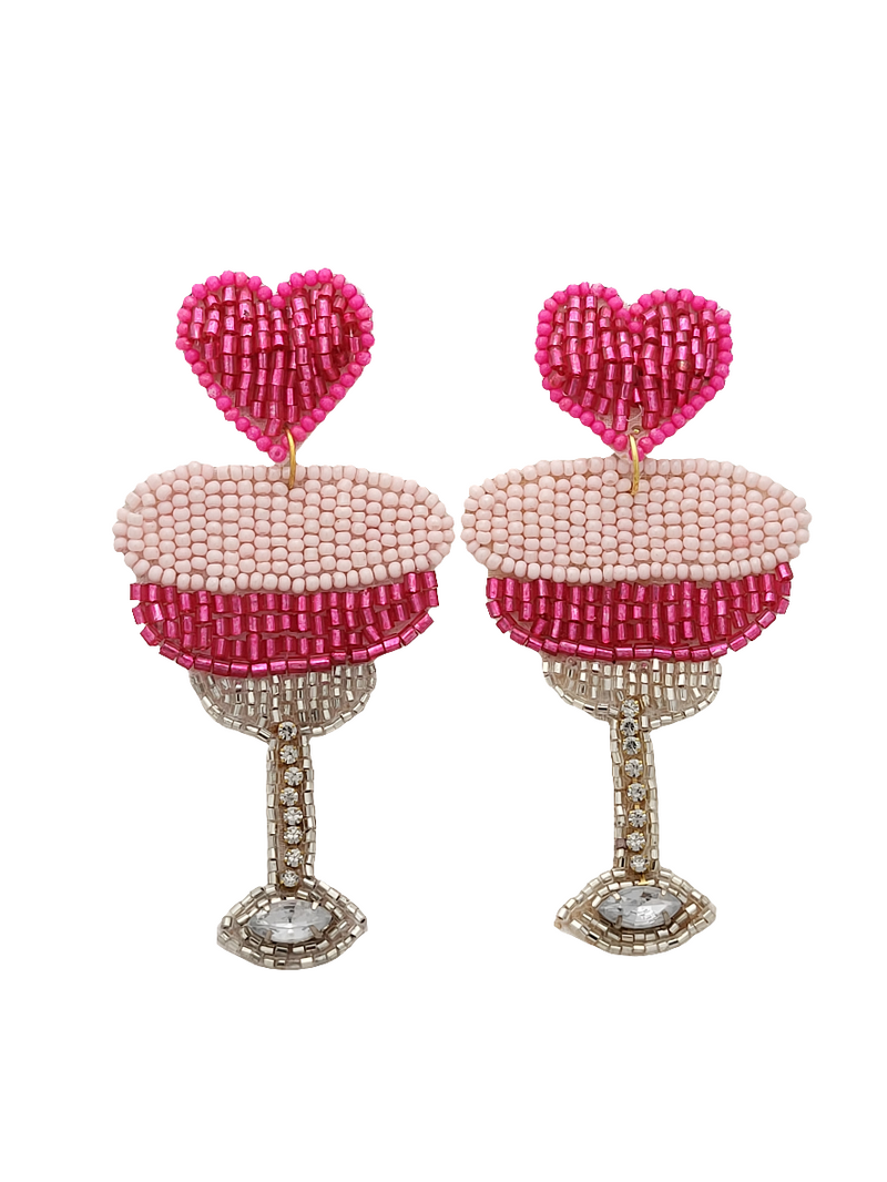 Martini Glass with Heart Beaded Earrings