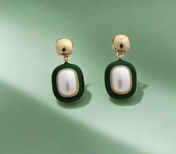 Enamel & Faux pearl drop earrings