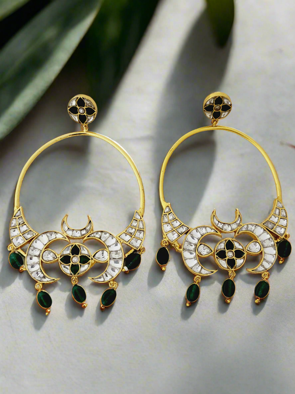 Kundan & colored stone Crescent Earrings