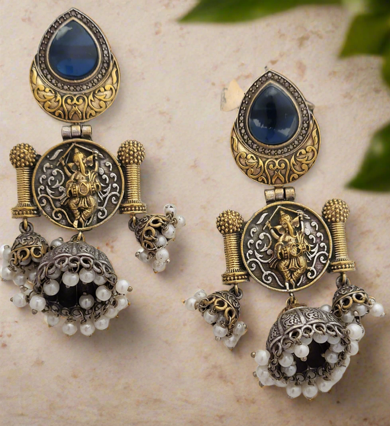 Oxidised Ganpatiji motif earrings