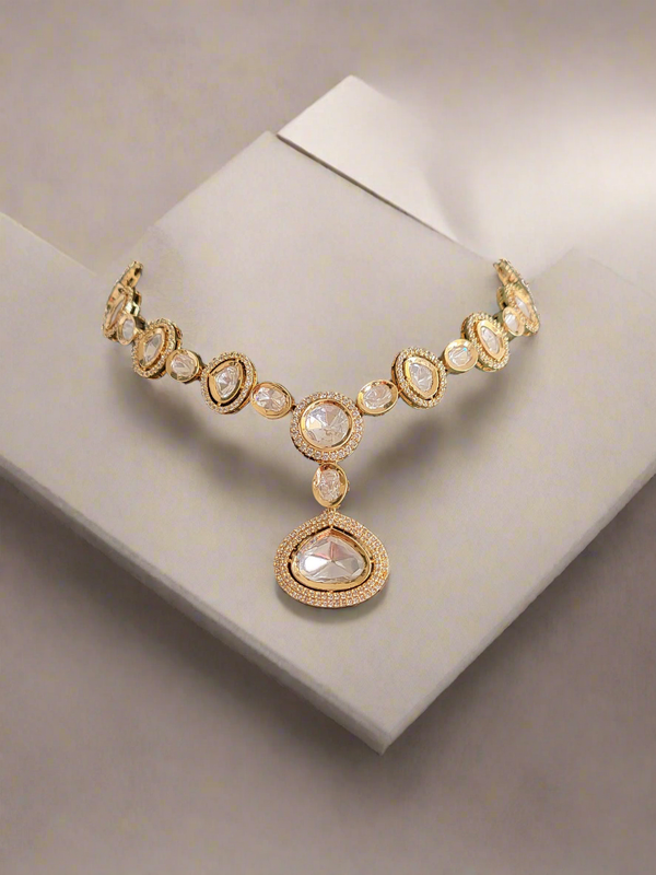 Rose Gold Plated Reverse Kundan Necklace Set