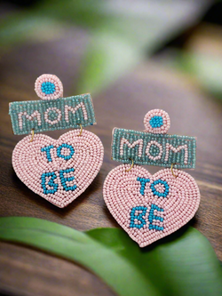 "Mom To Be" Beaded Heart Earrings