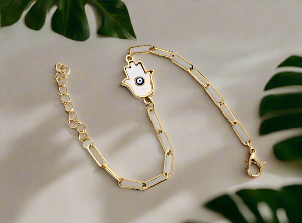 Anti tarnish Hamsa hand evil eye bracelet in gold finish