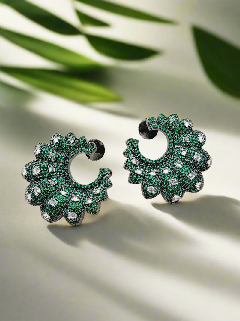 Green Crystal  Hoop Earrings