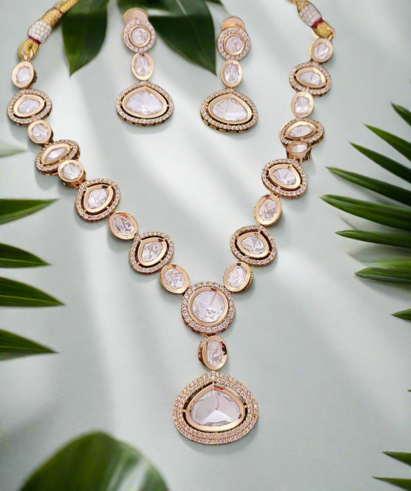 Rose Gold Plated Reverse Kundan Necklace Set