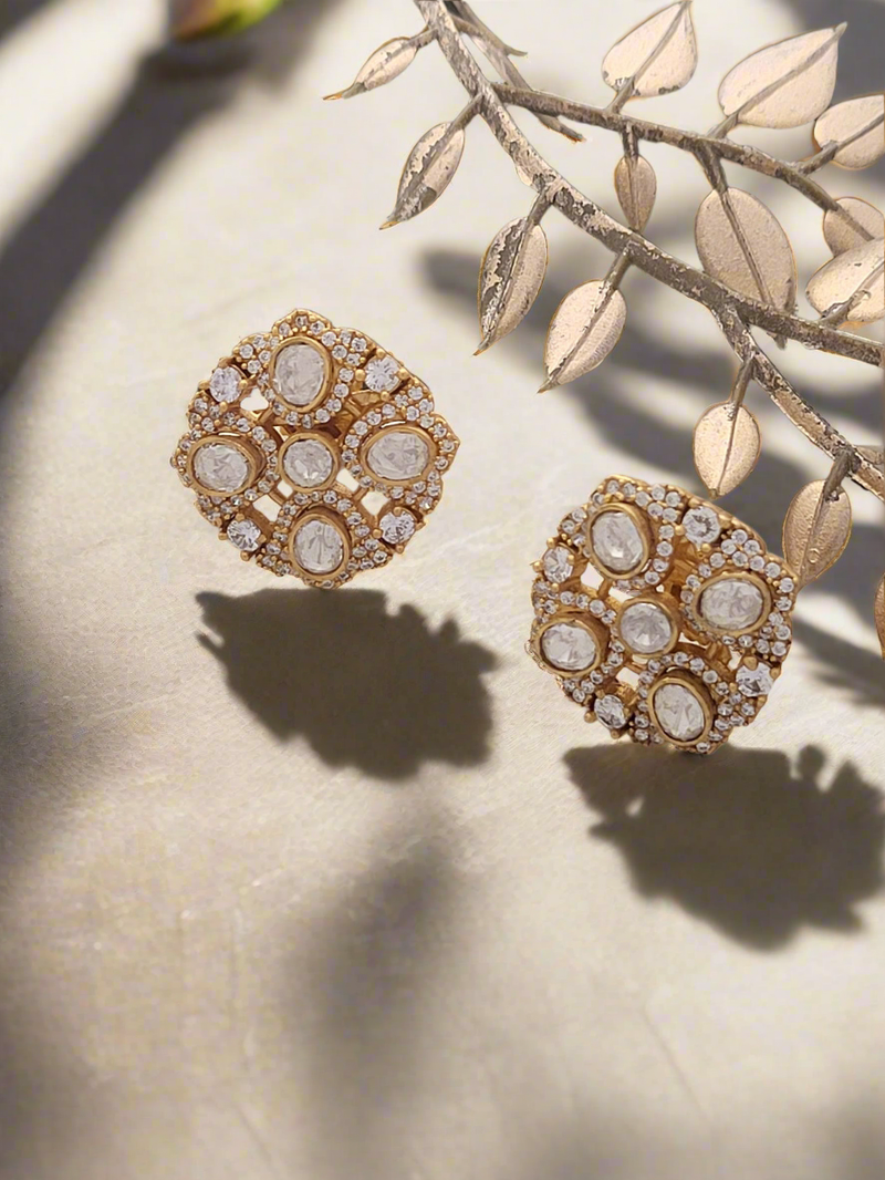 REGAL VICTORIAN STYLE STUDS WITH KUNDAN & DIAMONDS