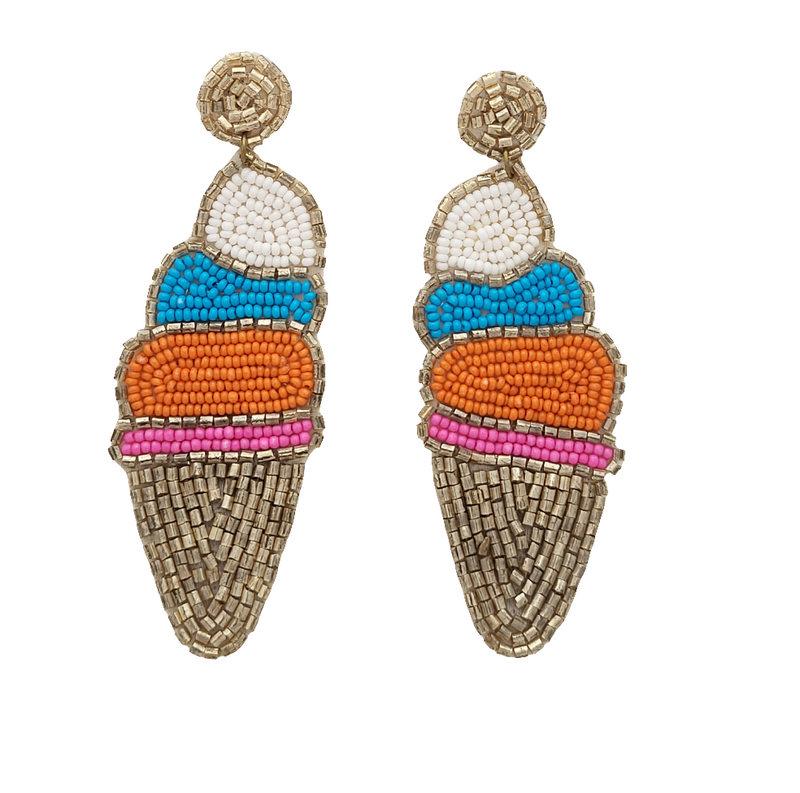 Ice Cream Cone Beaded Dangle Earrings