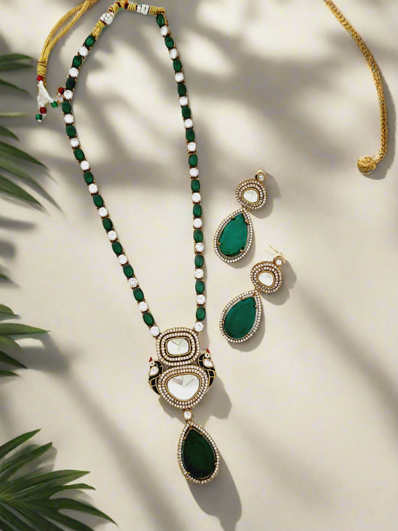 Regal Polki and Emerald Necklace Set - Statement Elegance