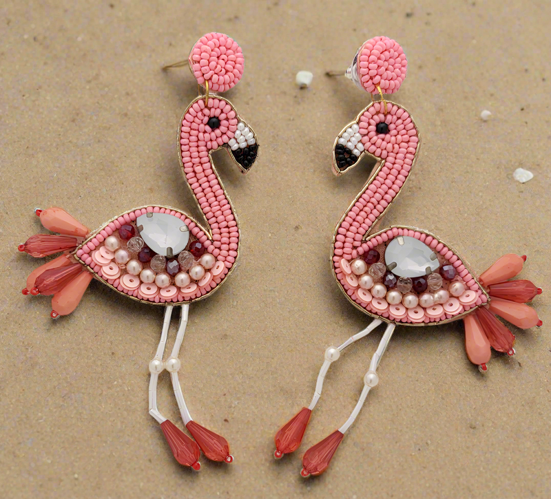 Flamingo Beaded Dangle Earrings.