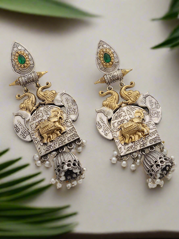 Oxidized Elephant Jhumka Earrings