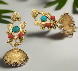 Gold-Toned Parrot Jhumka Earrings.