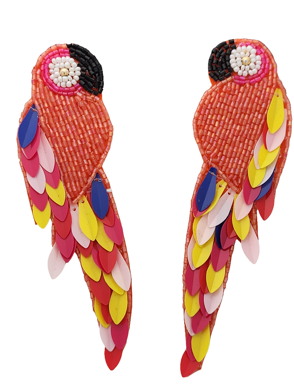 Multicolor Parrot Beaded and Sequined Earrings