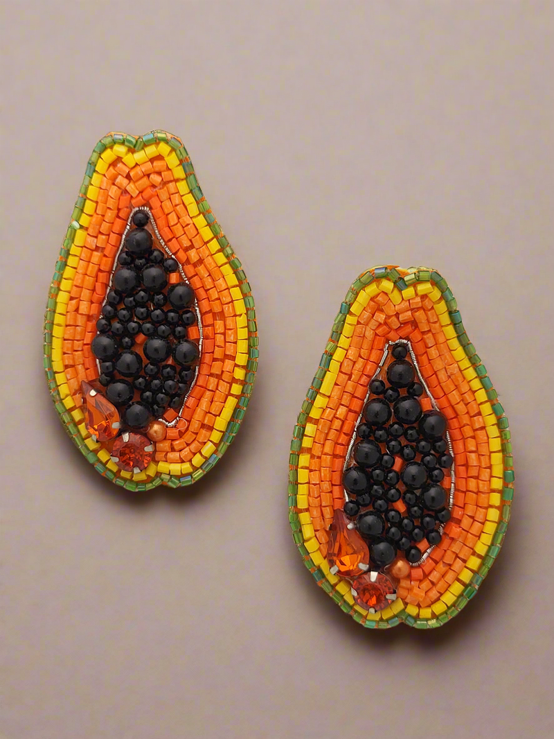 Papaya Beaded Dangle Earrings