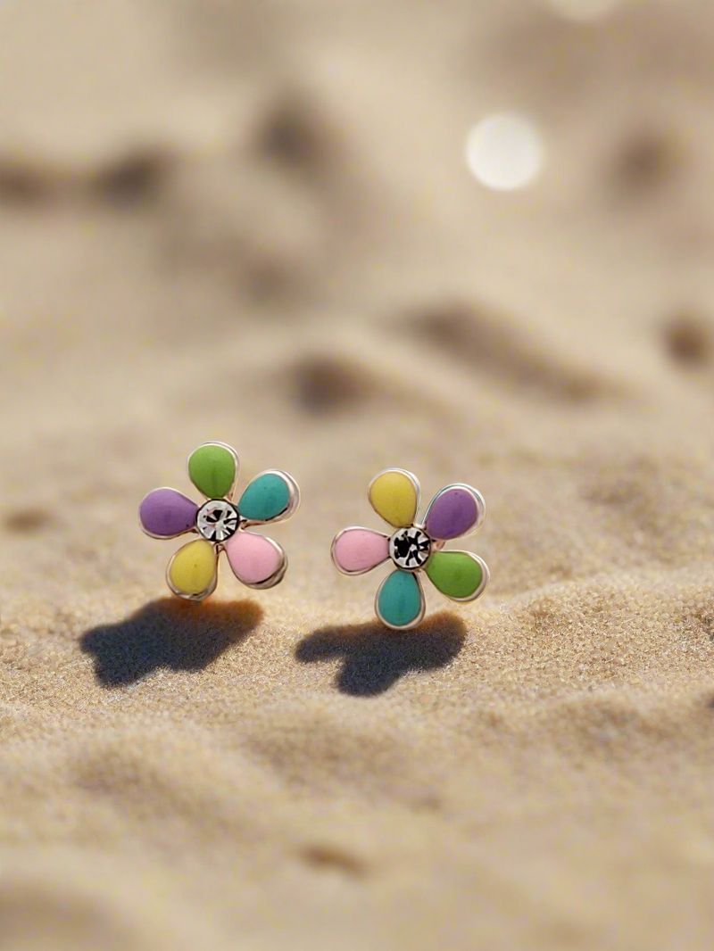 Enamelled floral mini studs