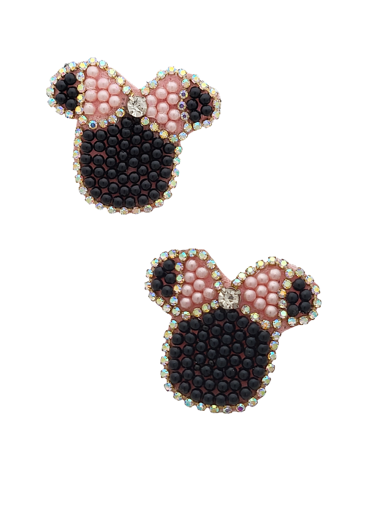 Minnie Mouse Inspired Beaded Earrings with Crystal Bow