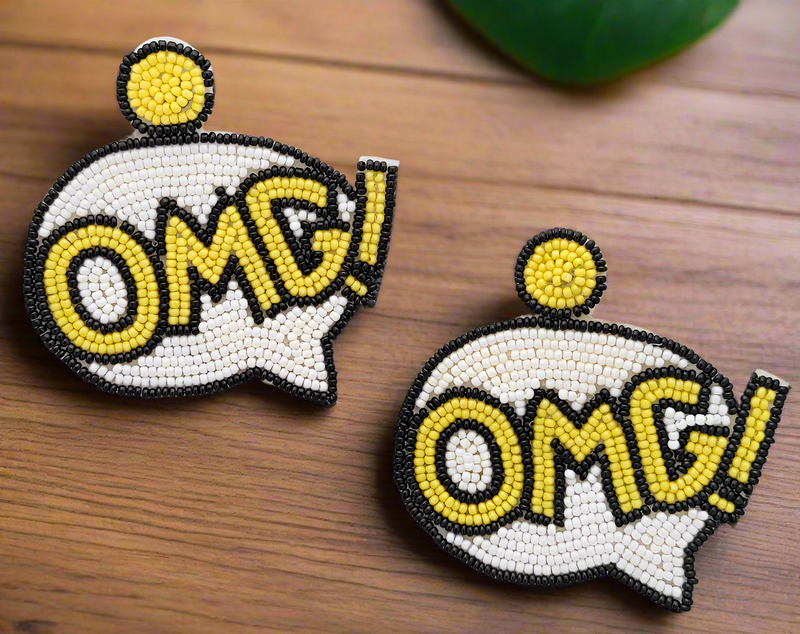 "OMG!" Beaded Speech Bubble Earrings