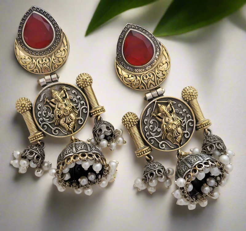 Oxidised Ganpatiji motif earrings