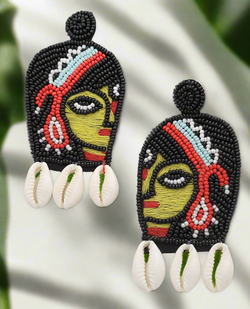 Durga Maa Beaded Earrings with Cowrie Shells