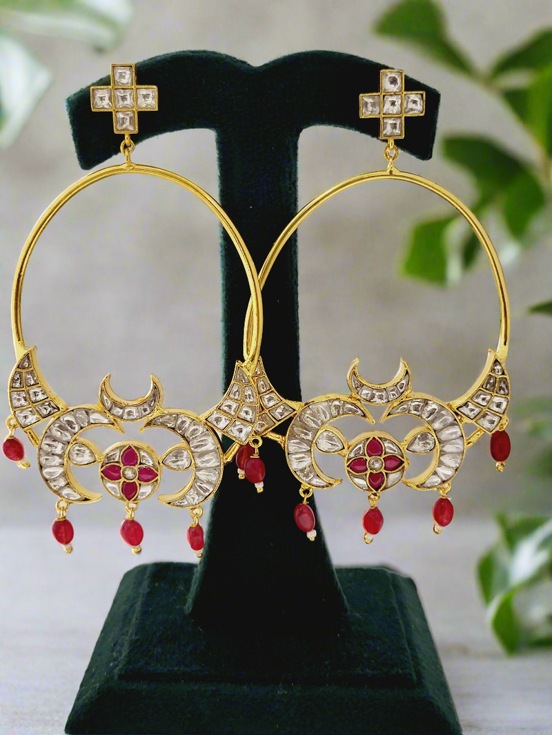 Kundan & colored stone Crescent Earrings