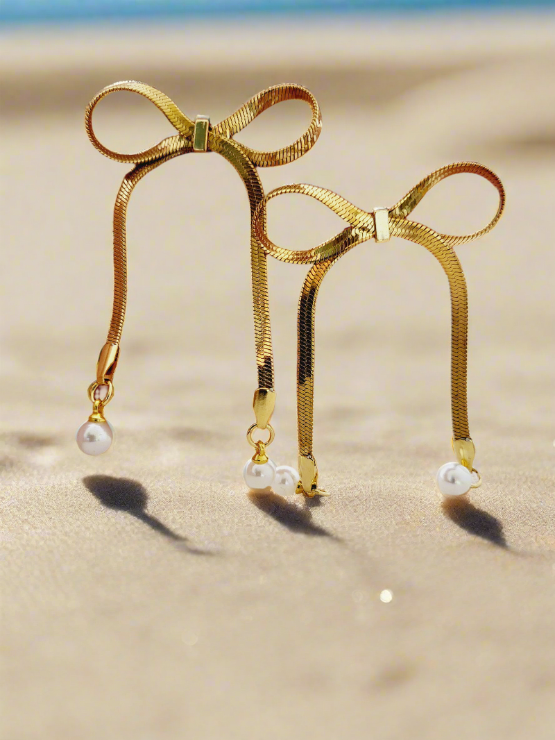 Whimsical & Elegant Bow & pearl drop earrings