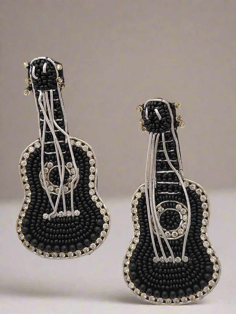 Guitar Beaded Earrings with Crystal Accents