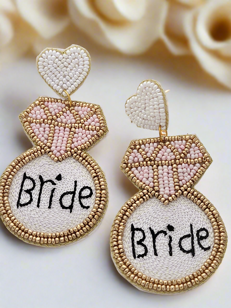 "Bride" Diamond Ring Beaded Earrings