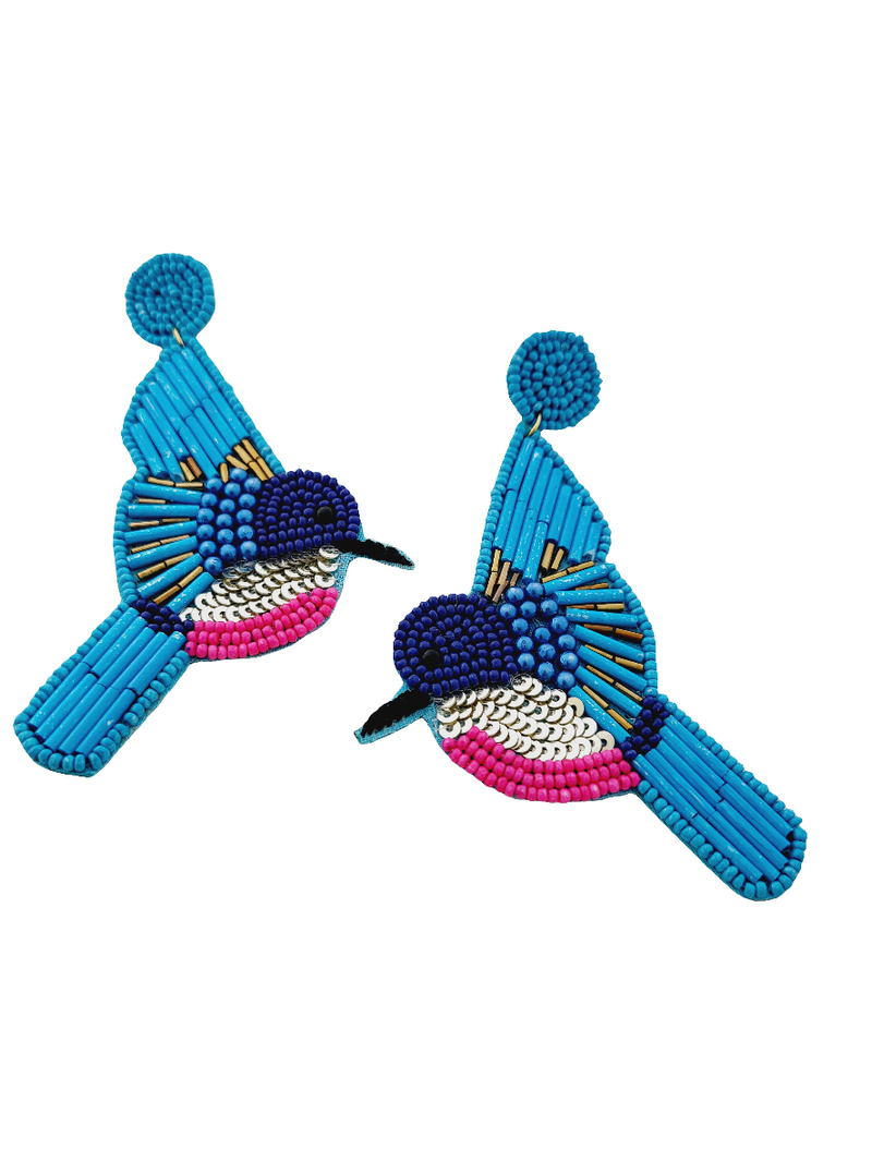 Beaded Bird Drop Earrings