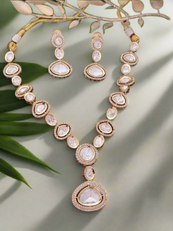 Rose Gold Plated Reverse Kundan Necklace Set