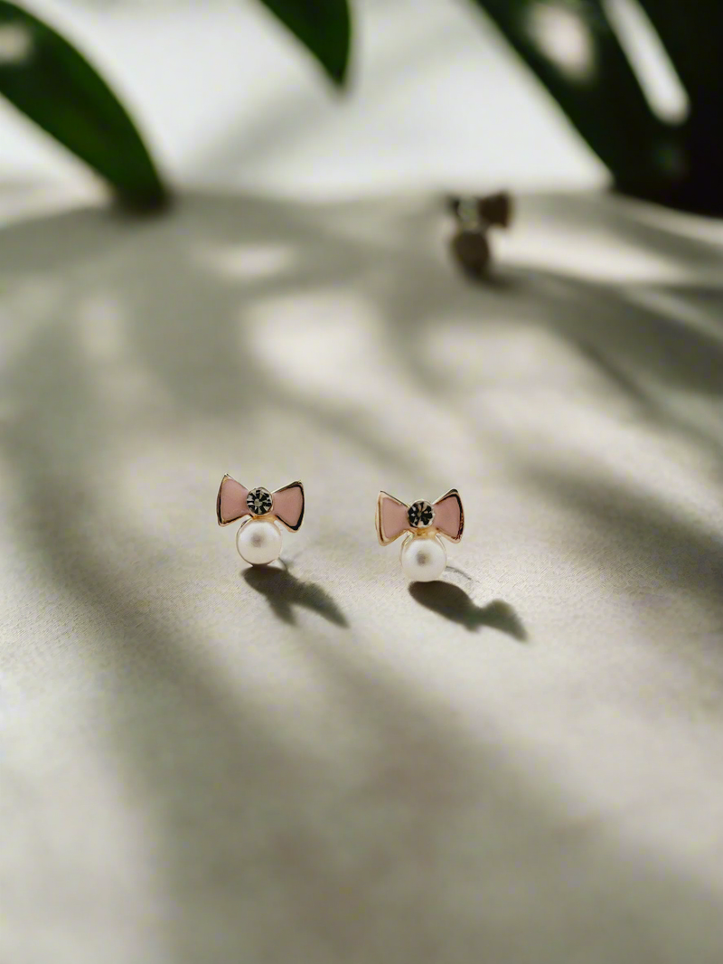 Enamelled Bow with a diamond  & pearl mini studs