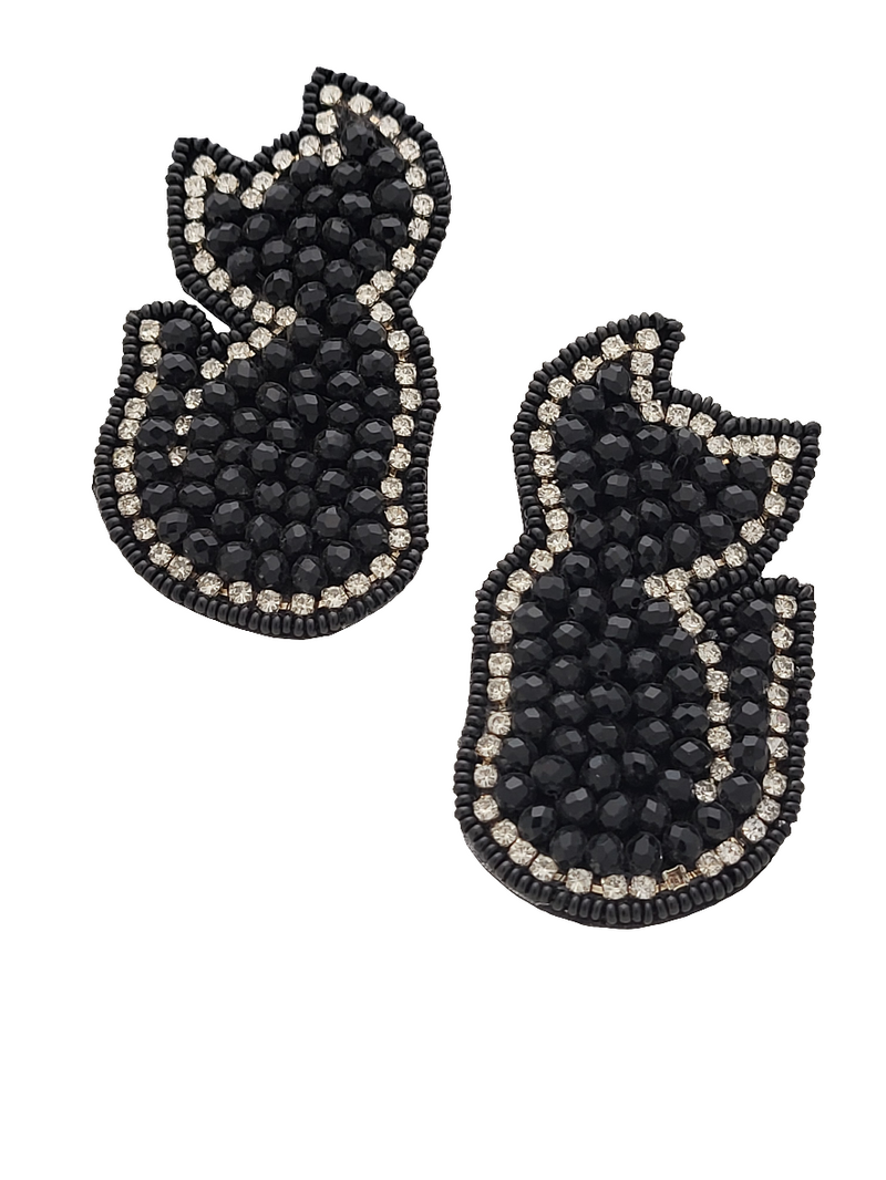 Cat Silhouette Beaded Earrings with Crystal Accents