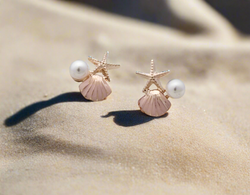 Seashell, Starfish, and Pearl Mini Stud Earrings.