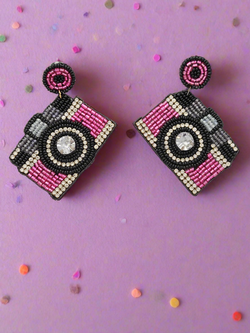 Camera Beaded Dangle Earrings