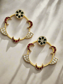 Celestial Hoop Earrings with Kundan and Enamel