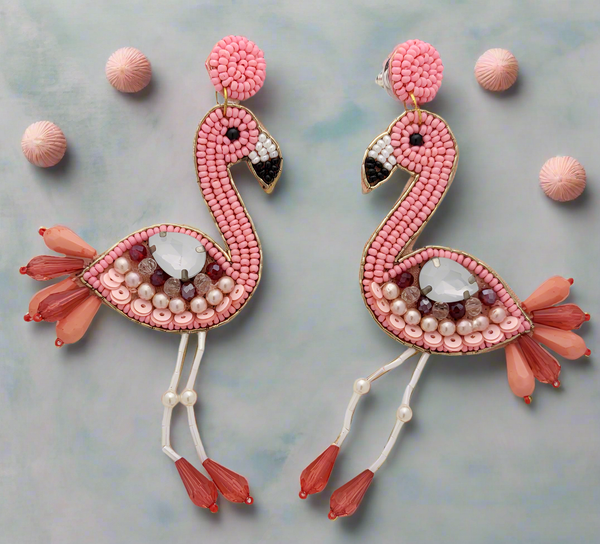 Flamingo Beaded Dangle Earrings.