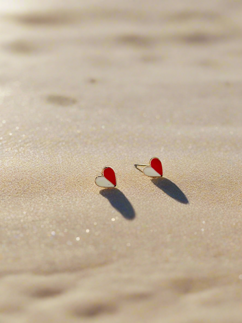 Two-Tone Enamelled Heart Mini studs