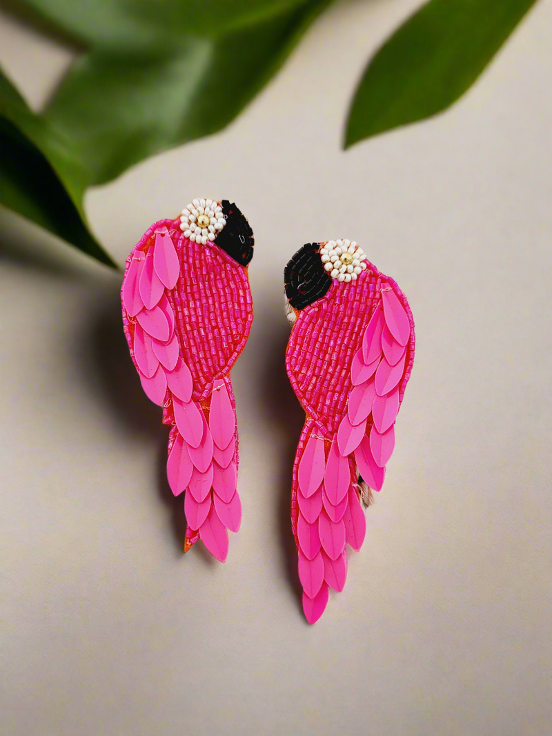 Pink Parrot Beaded & Sequined Drop Earrings