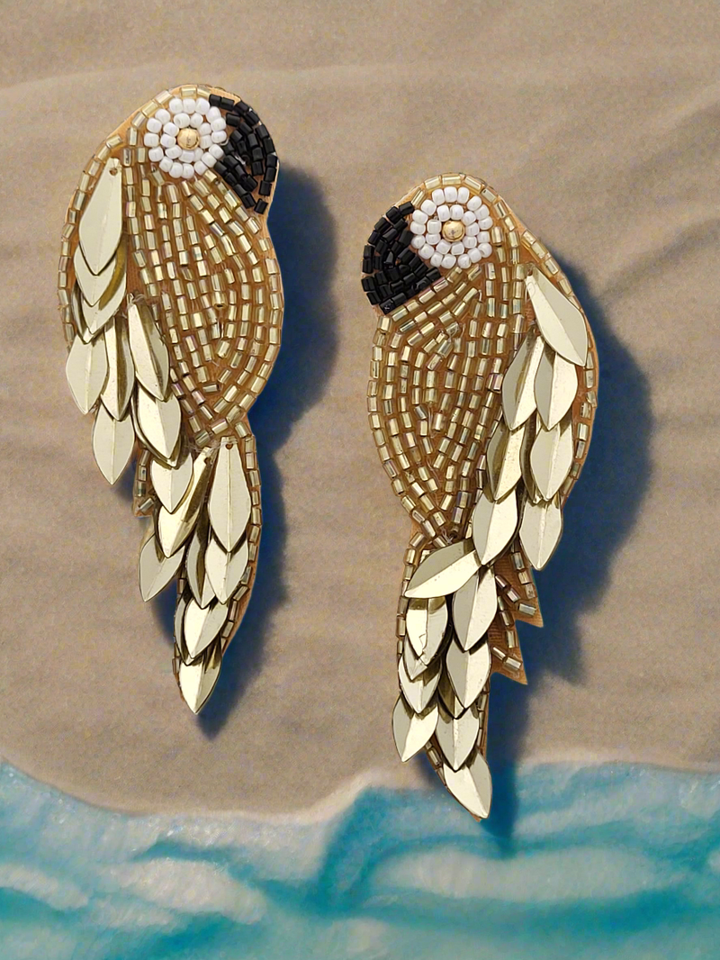 Parrot Design Beaded and Sequined Earrings